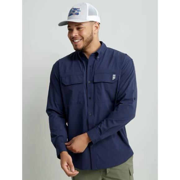 Huk Creekbed Back Draft LS Men's Shirt Naval Academy XL - Picture 1 of 6
